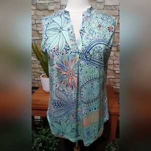 LOVEUDEAR Large‎ Women's Floral Sleeveless Top Multicolor Abstract